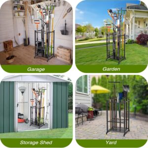 Sttoraboks Garden Tool Organizer Tower – Heavy-Duty Steel Yard Tool Rack with 35 Slots for Rakes, Brooms, Shovels & Long-Handled Tools, Garage, Shed, Backyard Storage, Black