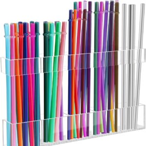 9.5” Large Acrylic Straw Holder for Cabinet Door – Adjustable Reusable Straw Organizer with Drainage, Ultra-Sticky Mount, Transparent Kitchen Storage Container