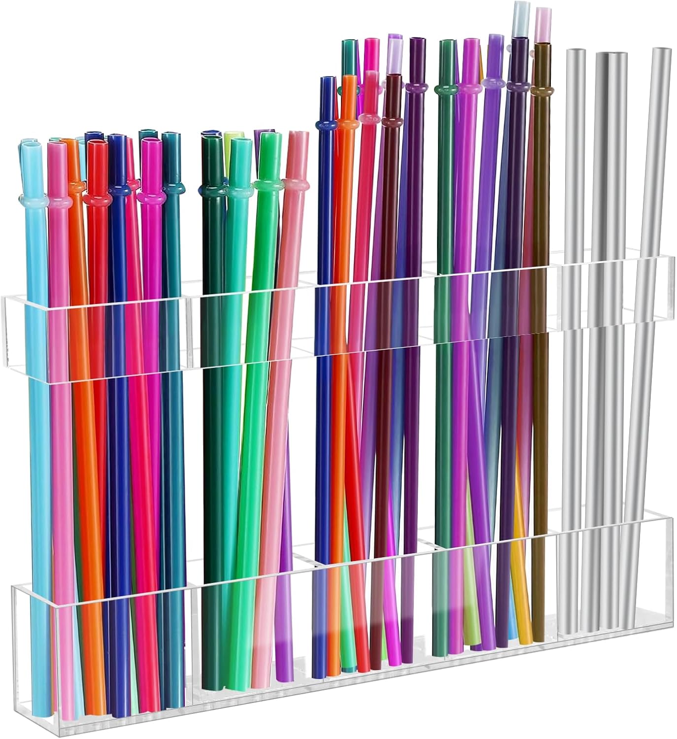 9.5” Large Acrylic Straw Holder for Cabinet Door – Adjustable Reusable Straw Organizer with Drainage, Ultra-Sticky Mount, Transparent Kitchen Storage Container