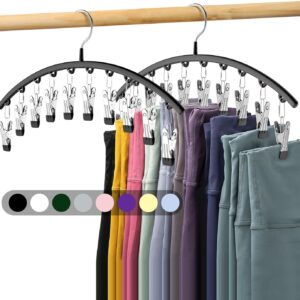 Leggings Organizer for Closet, 2-Pack Metal Yoga Pants Hangers with 10 Non-Slip Clips Each, Holds Up to 20 Leggings, Space-Saving Hanging Closet Organizer with Rubber-Coated Clips, Black